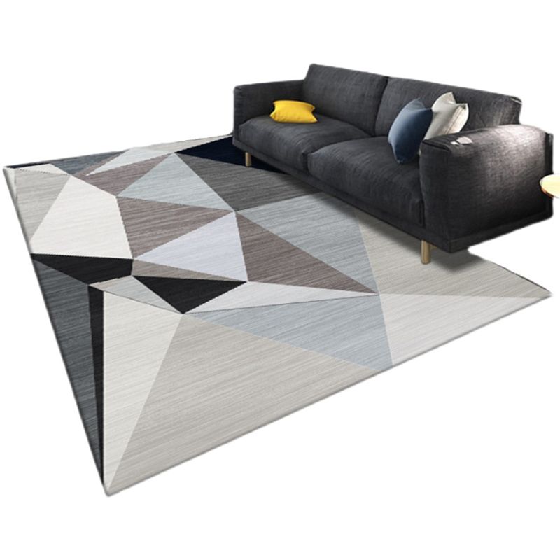 Grey Tone Nordic Rug Polyester Carpet Geometry Indoor Rug Non-Slip Backing for Home Decoration