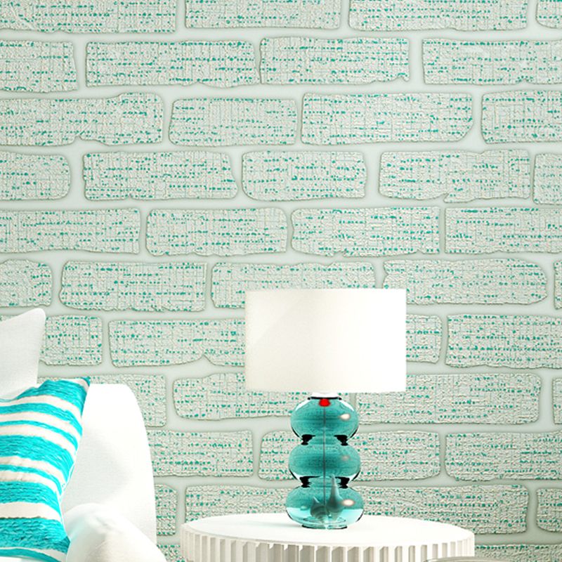 Construction Brick Wallpaper Roll Contemporary Flock Wall Covering in Dark Color