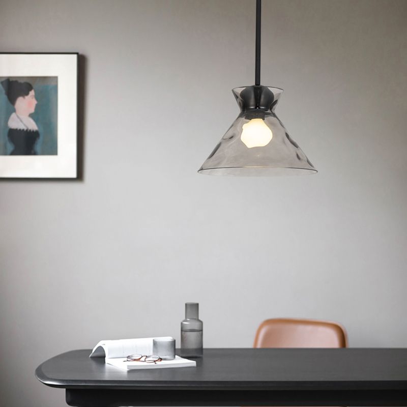 Ripple Glass Black Hanging Lamp in Modern Style Lacquered Iron Pendant Light for Dining Room