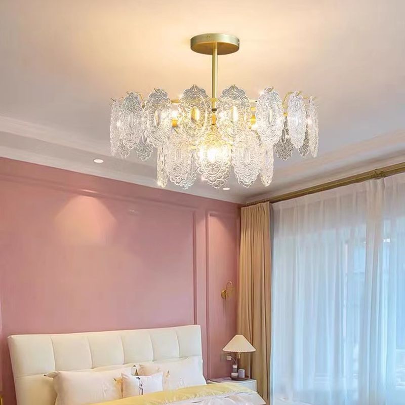 Metal Modern Ceiling Lamp Geometric Shape Island Light with Glass Shade for Living Room