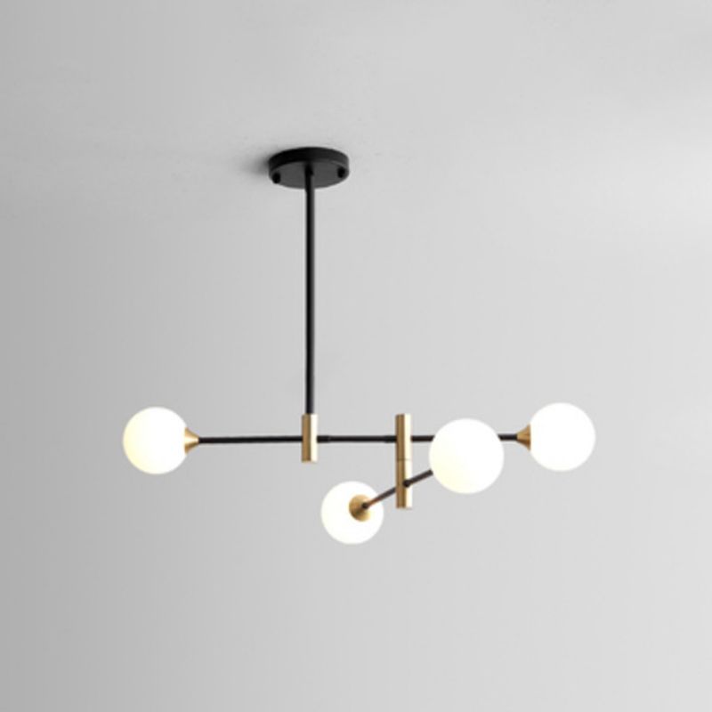 Modern Metal Hanging Chandelier Light Glass Shade Ceiling Chandelier in Black for Living Room