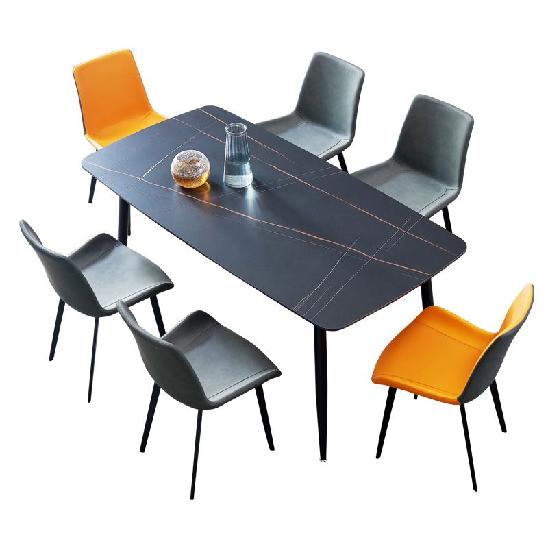 Modern Style Dining Table Rectangle Sintered Stone 4 Legs Table with Black Frame