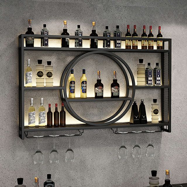 Wall Mounted Wine Rack Metal Wine Bottle & Glass Rack without Light