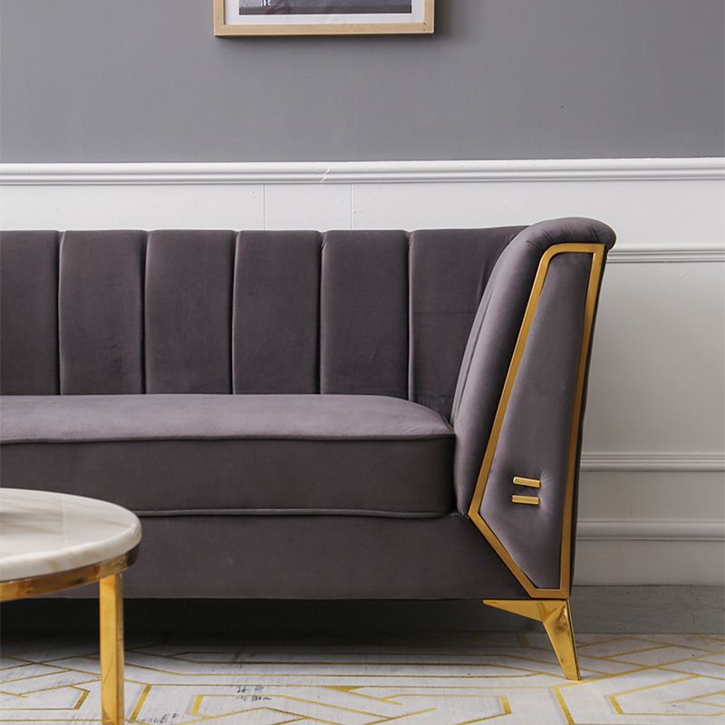 Faux Leather Modern Tuxedo Arm Sofa Standard Sofa with Sewn Pillow Back