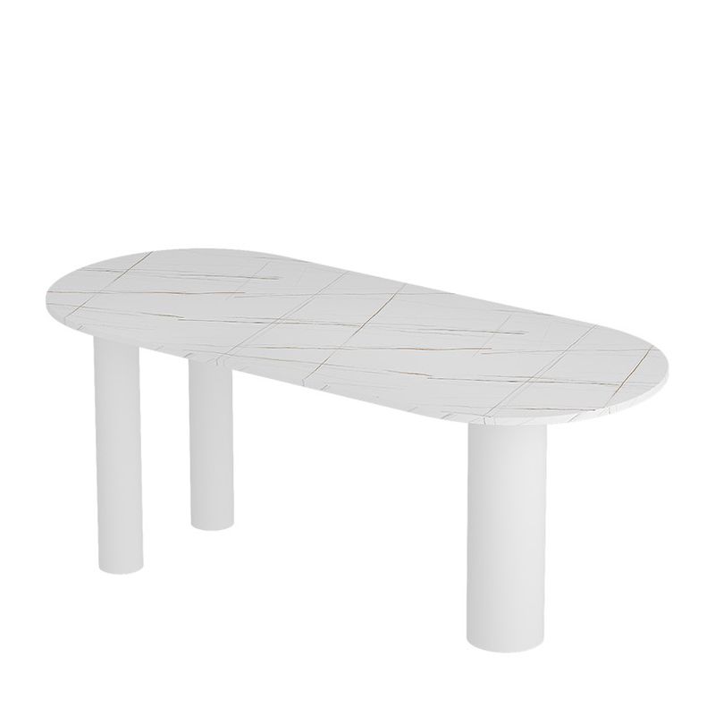 Modern Stone Top Oval Dinette Table Wood Tripod Base Dining Table in White