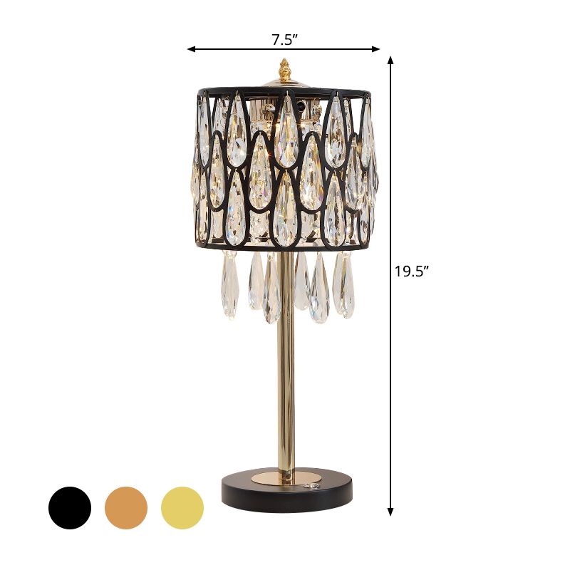 Black / or / Gold / Champagne de la lampe de chevet de la lampe de nuit 1 tête de table contemporaine lumière avec gouttes de pluie en cristal incrustées