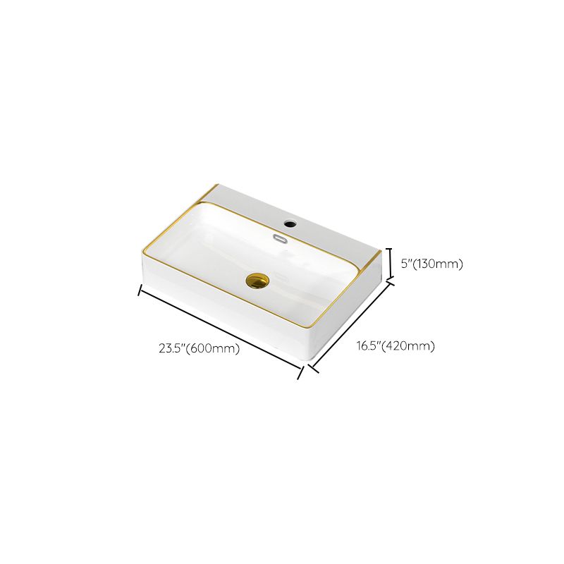 Traditional Vessel Sink Rectangular Porcelain with Overflow And Drain Assembly Wash Stand