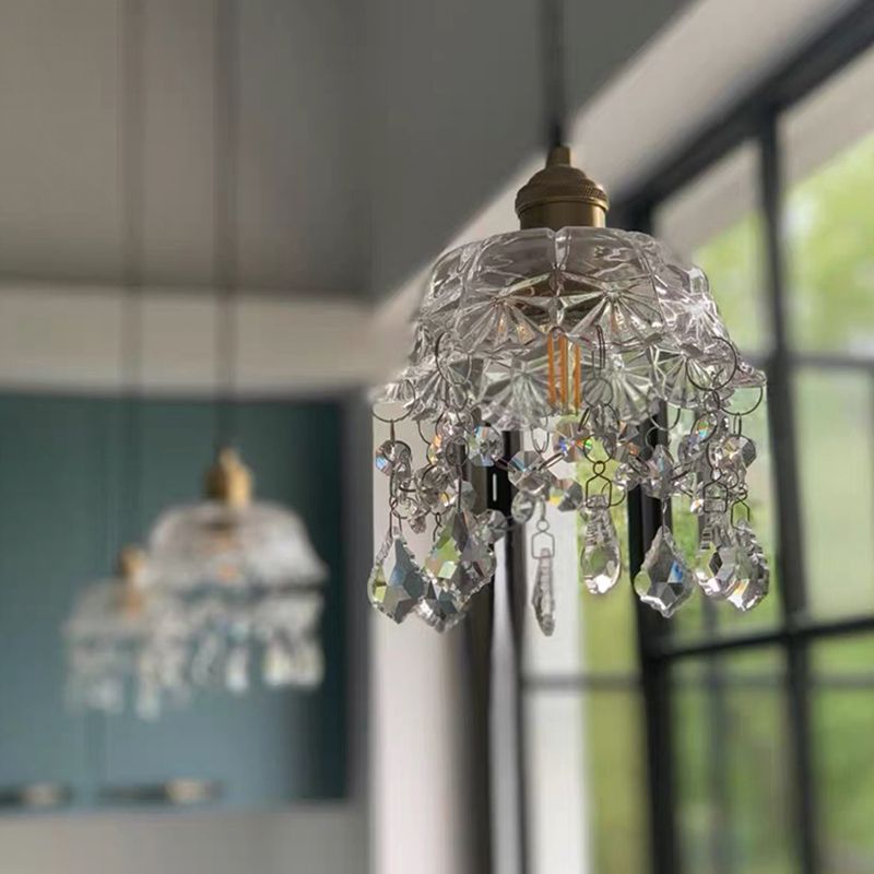 Contemporary Suspension Lamp Single Light Glass Hanging Lights for Bedroom