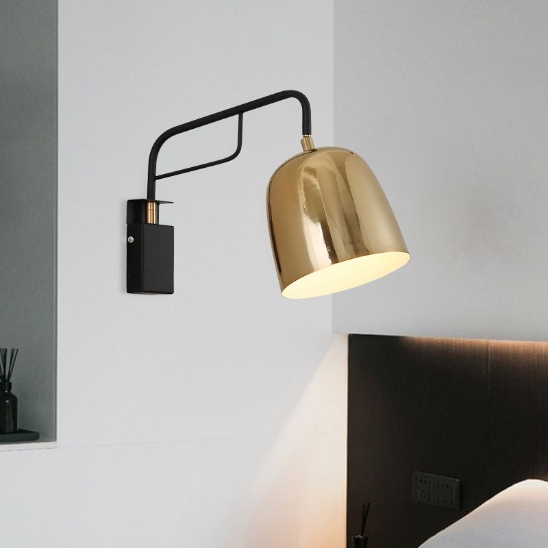 Éclairage d'applications murales de dôme post métal moderne 1 ampoule Black and Gold Mur Mount LAMPE AVEC BALD BRAU