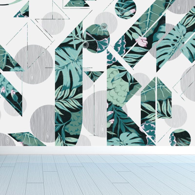 Tropical Irregular Leaves Mural Decal White Waterproofing Wall Decor for Boys Room