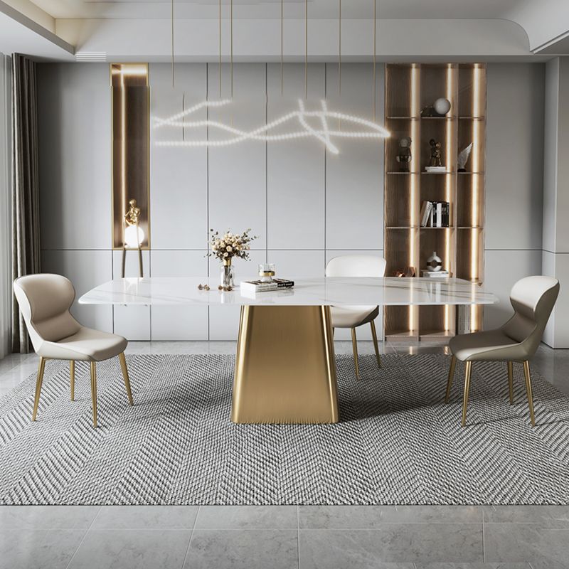 Glam Dining Table Set 1/2/5/7 Pcs Sintered Stone Dining Table with PU Leather Chairs