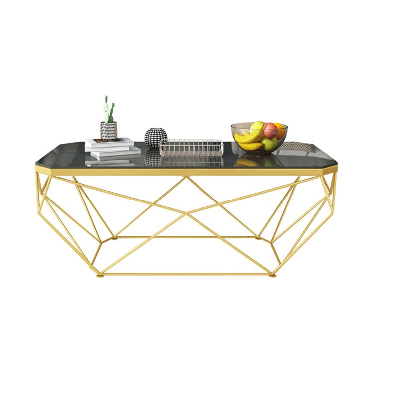 Modern Style Glass Top Coffee Table Iron Frame Cocktail Table