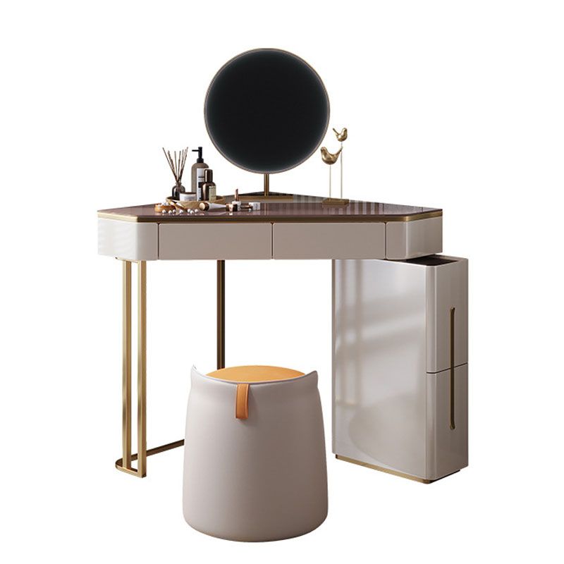 White Make-up Vanity with 4 Storage Drawers 29.52" Wide Glass Dresser