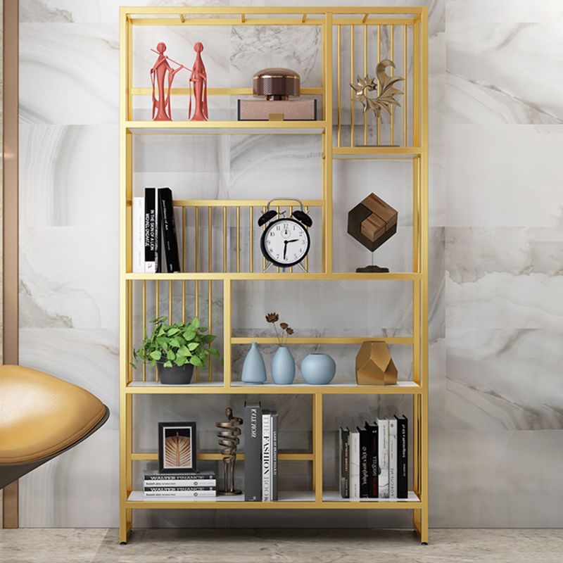 12.2"Wide Standard Bookcase with Multi Shelves in Gold Bookcase for Living Room