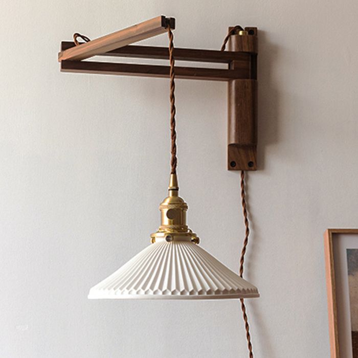 Brown 1-Light Wall Lamp in Modern Creative Style Wooden Cone Wall Light for Living Room