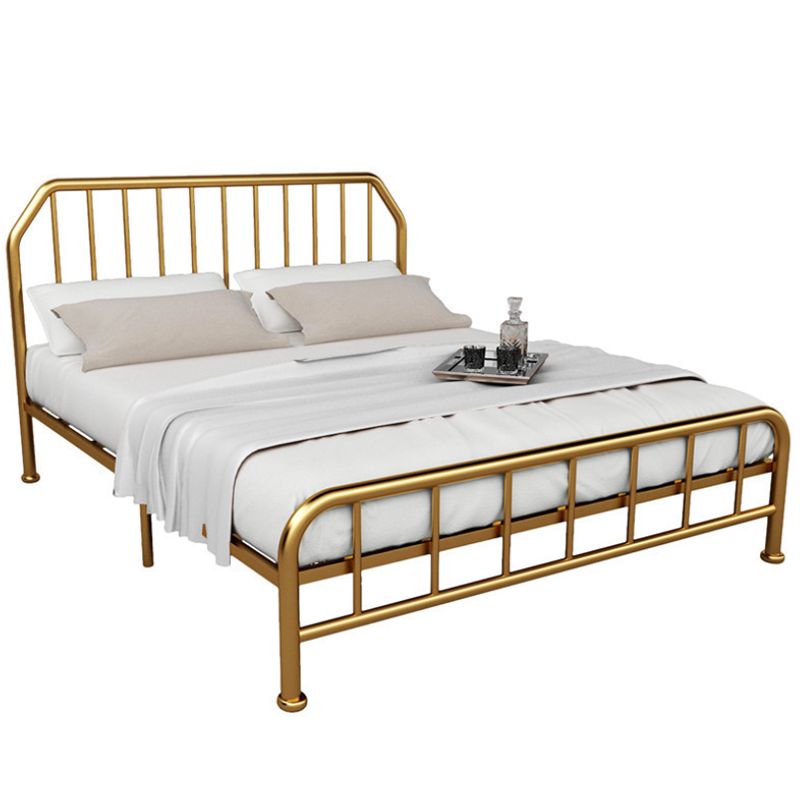 Solid Color Metal Open-Frame Bed Glam Slat Bed with Headboard