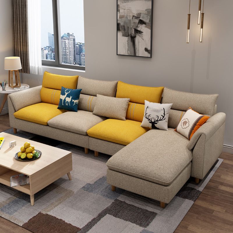 Slipcovered L-Shape Sectionals Removable Cushions Sofa with Ottoman Included