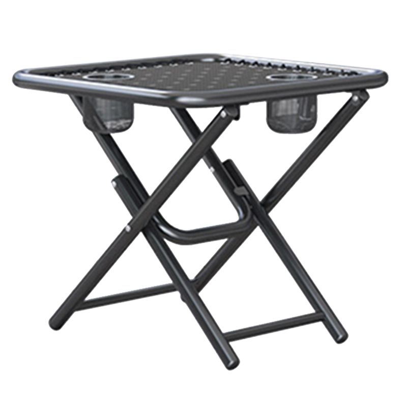 Modern 3 Pcs Bistro Set Metal Square Dining Table Set in Black