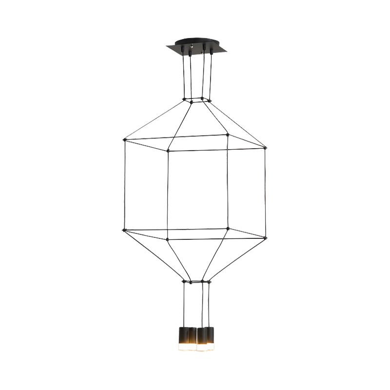 Schwarzer 3D Quadratanhänger leichter nordischer Stil 4/6 Lichter Glashänge Deckenleuchte mit Metallrahmen