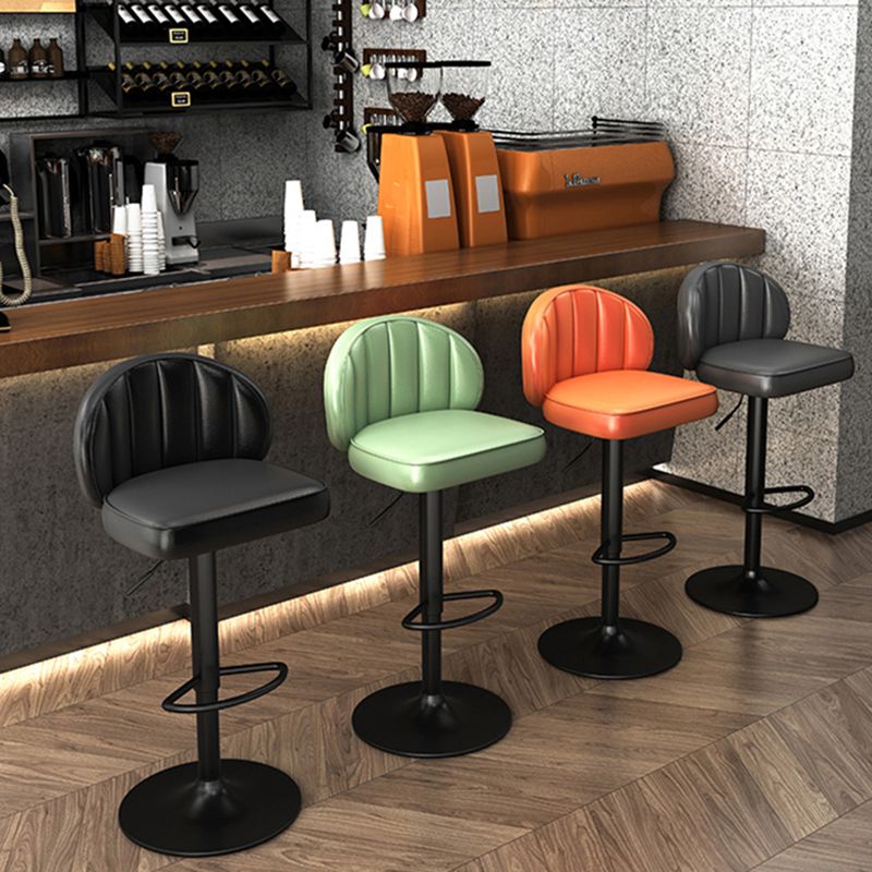 Contemporary Faux Leather Bar Stool Footrest Low Back Adjustable Height Swivel Stool