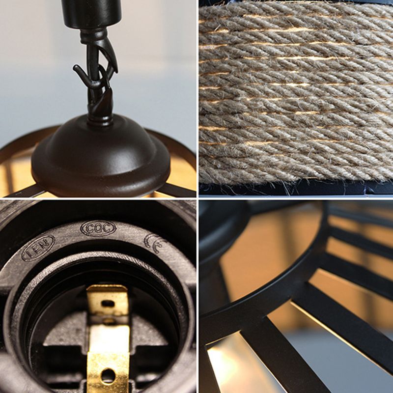 Touw linnen 1 licht hanger lamptrommel vintage loft plafond armatuur voor bar