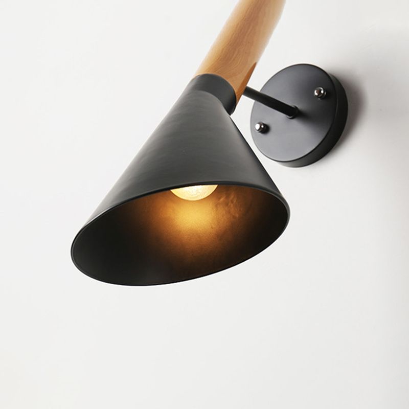 Lámpara de pared de minimalismo en forma de embudo estilo moderno de madera de madera de 1 luces accesorio de iluminación