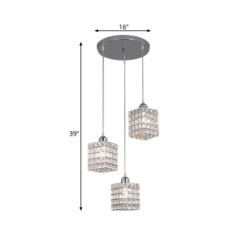Costilería de clúster cromado Minimalista 3 Bulbos Bisebos Biselado Cristal Techo de suspensión Luz