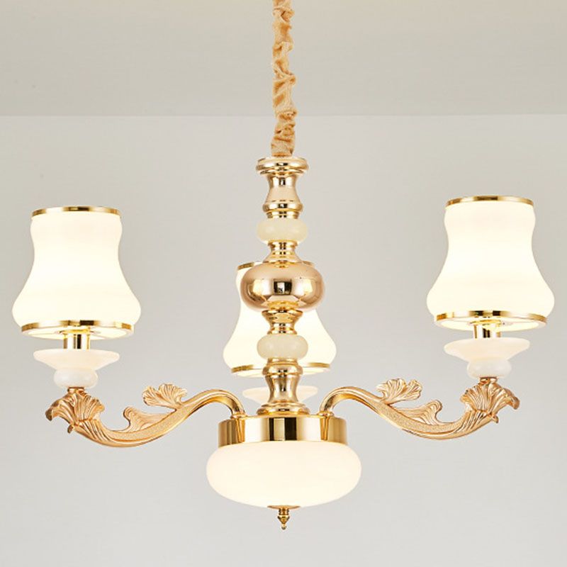 Lámpara de lámpara curva de vidrio opalino lámpara de suspensión de techo simple para sala de estar