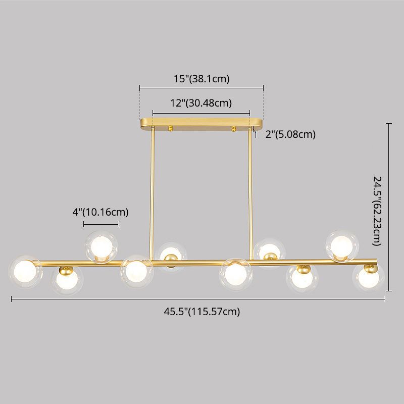 Luz colgante de la isla de hierro forjado de 10 luces en moderna luz de techo radial de vidrio conciso de estilo conciso para lugar comercial