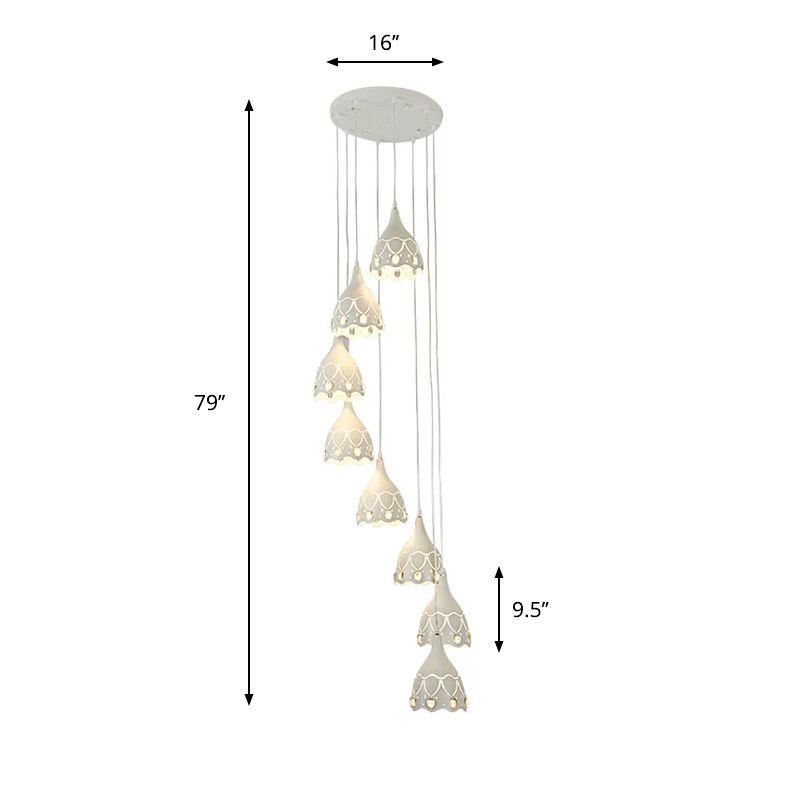 Spiral Multi-plafond Light avec design crevé en fer contemporain 8 lumières lampe de suspension d'escalier en blanc