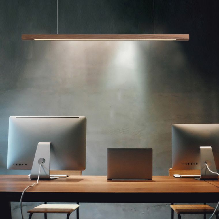 Minimalist 1 Light Wood Island Lamp Linear LED Long Strip Hanging Light