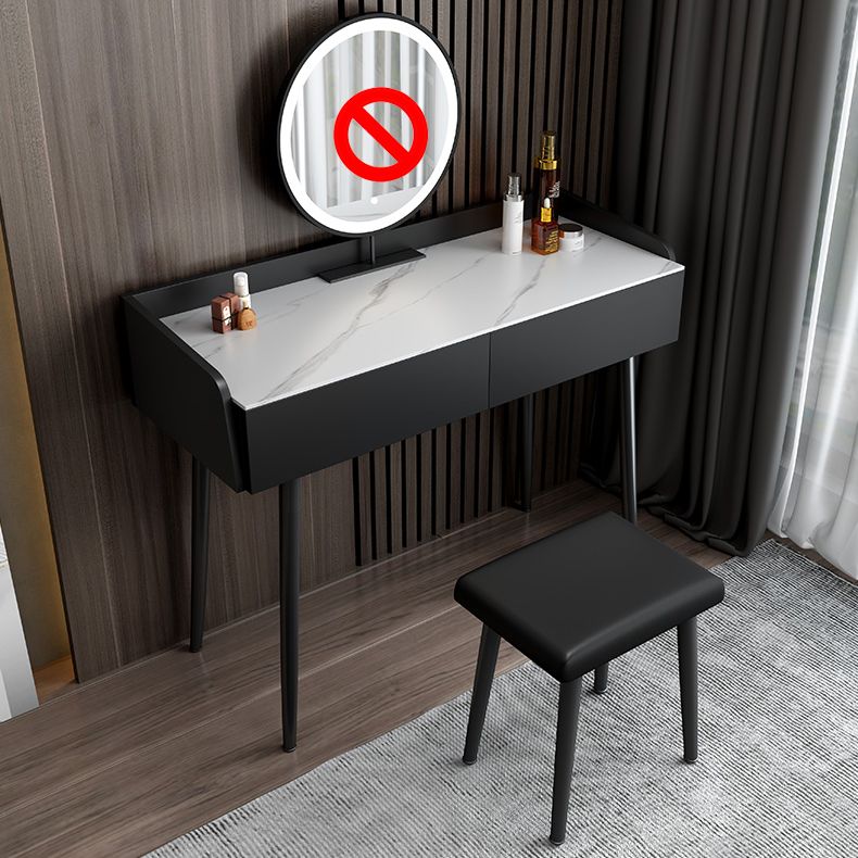 Contemporary Stone Makeup Dressing Table 2-Drawer Vanity Table Set
