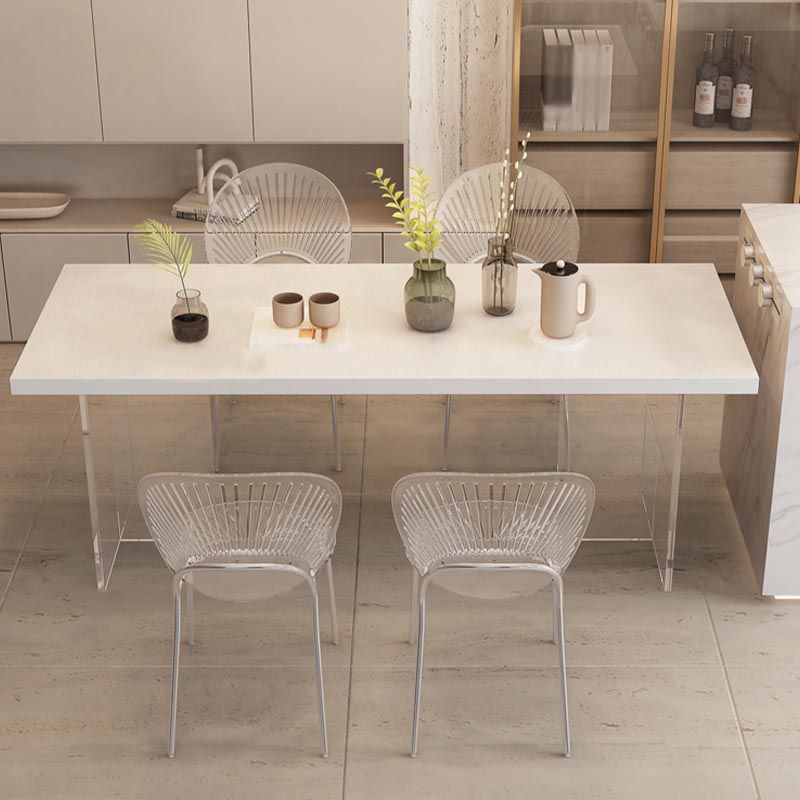 Modern Acrylic Dinner Room Kitchen Table Rectangle White Double Pedestal Table