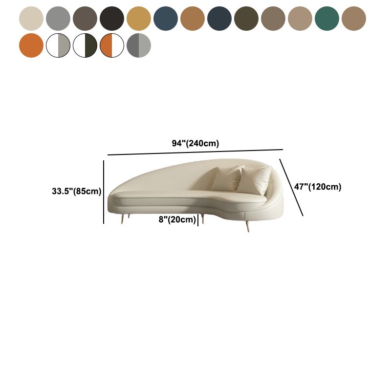 Faux Leather Curved Sofa Contemporary Sloped Arm Sofa for Living Room