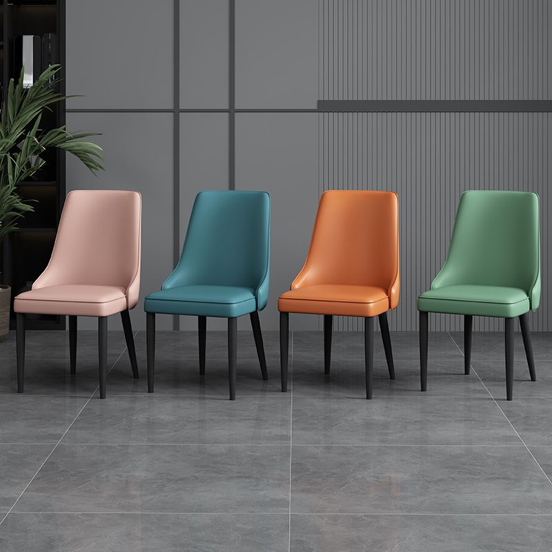 Modern Simple Side Chair Faux Leather Dining Chair with Metal Base for Bedroom