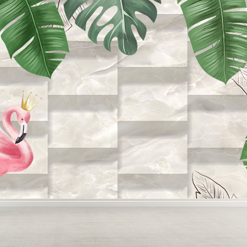 Tropix Flamingo and Plant Mural Light Color Stain Resistant Wall Art for Bedroom