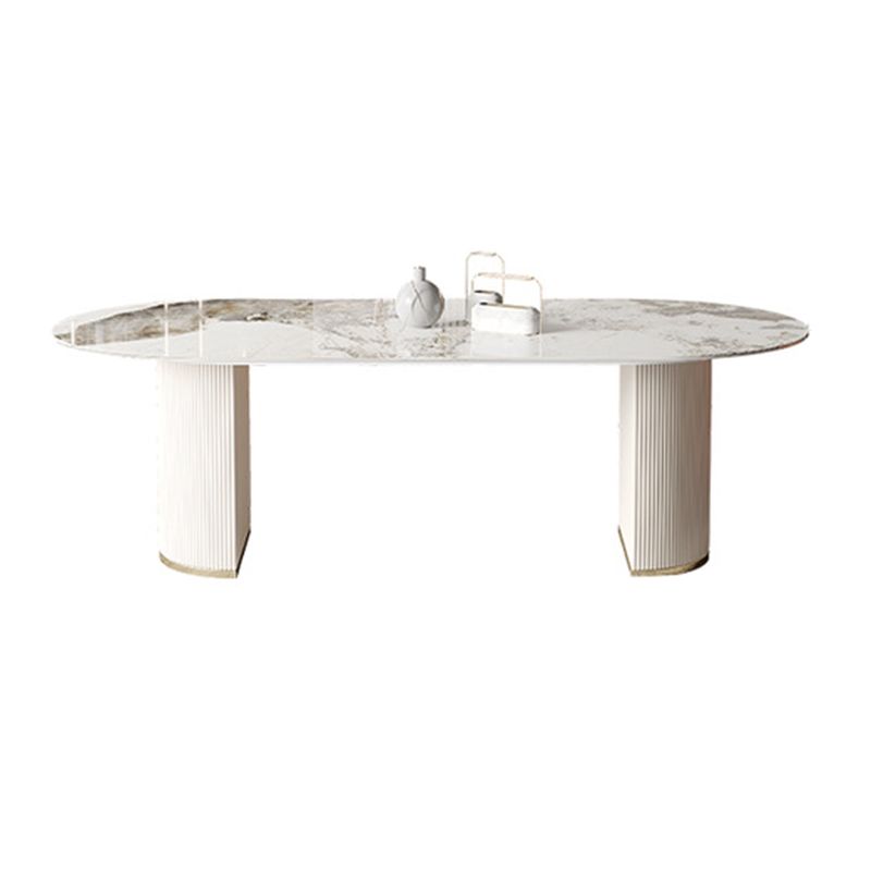 Glam Sintered Stone Table Dining Oval Table with Metal Legs for Home Use