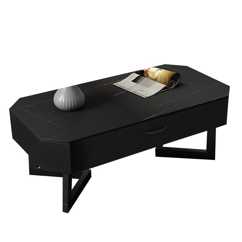 Cross Legs Coffee Table Stone Top Rectangular Cocktail Table