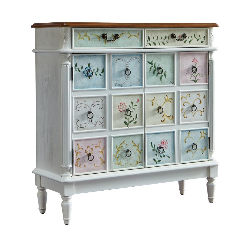 Mid-Century Modern Cabinet Ring Pulls Wood Side Cabinet with Drawer