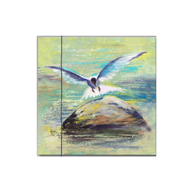Seagull Painting Canvas Art French Country Textured Wall Decor in Green for Home