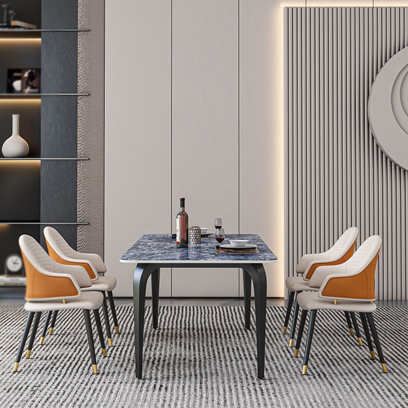Black 4 Legs Dining Table Rectangle Industrial Dinette Table with Stone Top