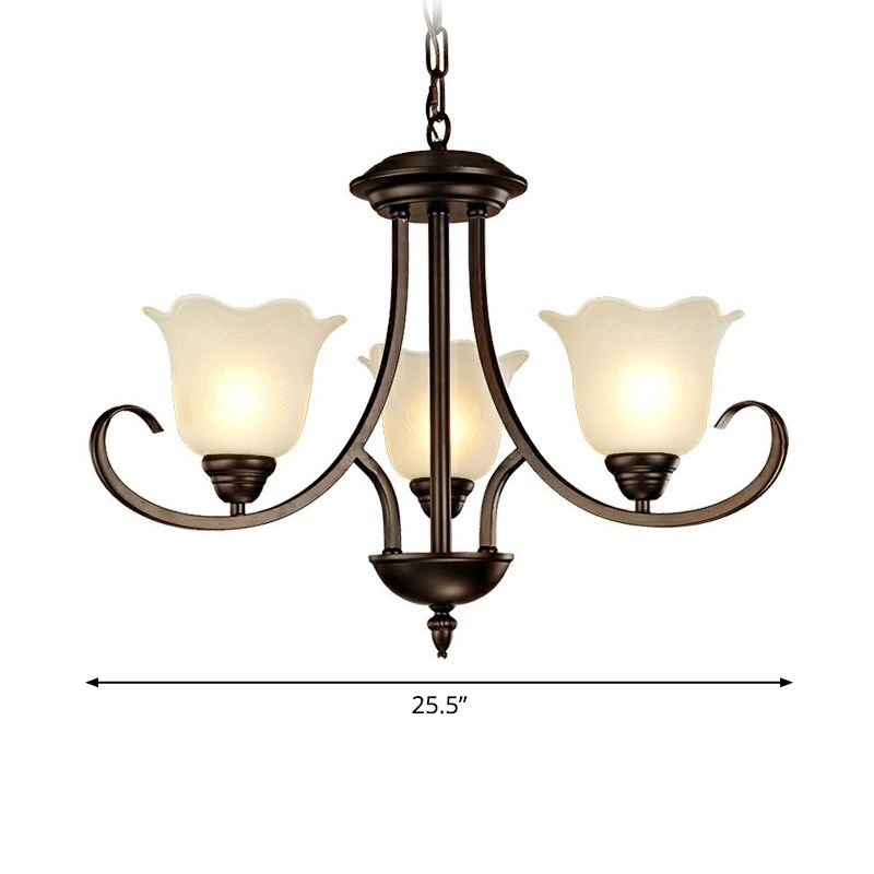 Black Finish Chandelier Lighting Retro Opal Frosted Glass Flower Hanging Light for Living Room