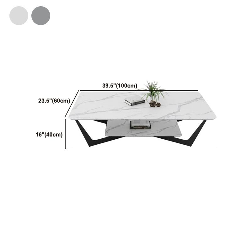 15.74" Tall Cross Legs Cocktail Table Grey/White Rectangular Coffee Table
