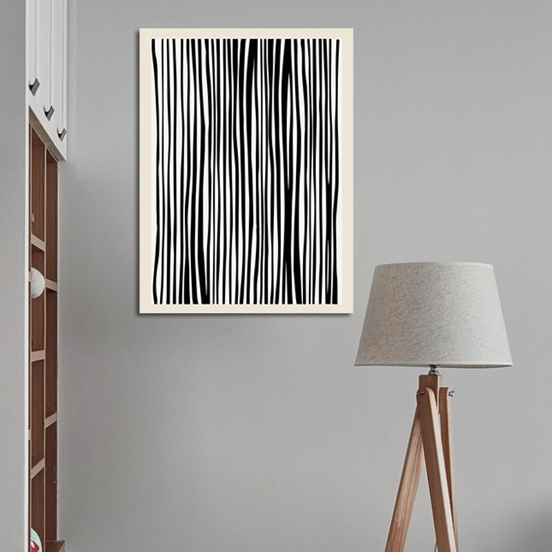 Vertical Stripes Pattern Wall Decor in Dark Minimalism Style Painting for Guest Room