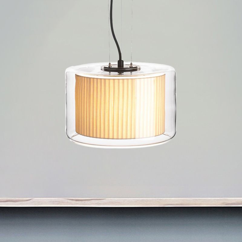 Gecolliceerde stoftrommel hanglamp Modern 1 licht beige slinger licht met exterieur transparante glazen schaduw