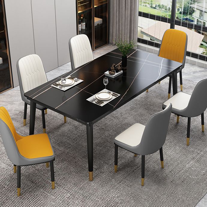 Traditional Luxury Rectangle Dining Room Table Sintered Stone Table with 4 Black Legs