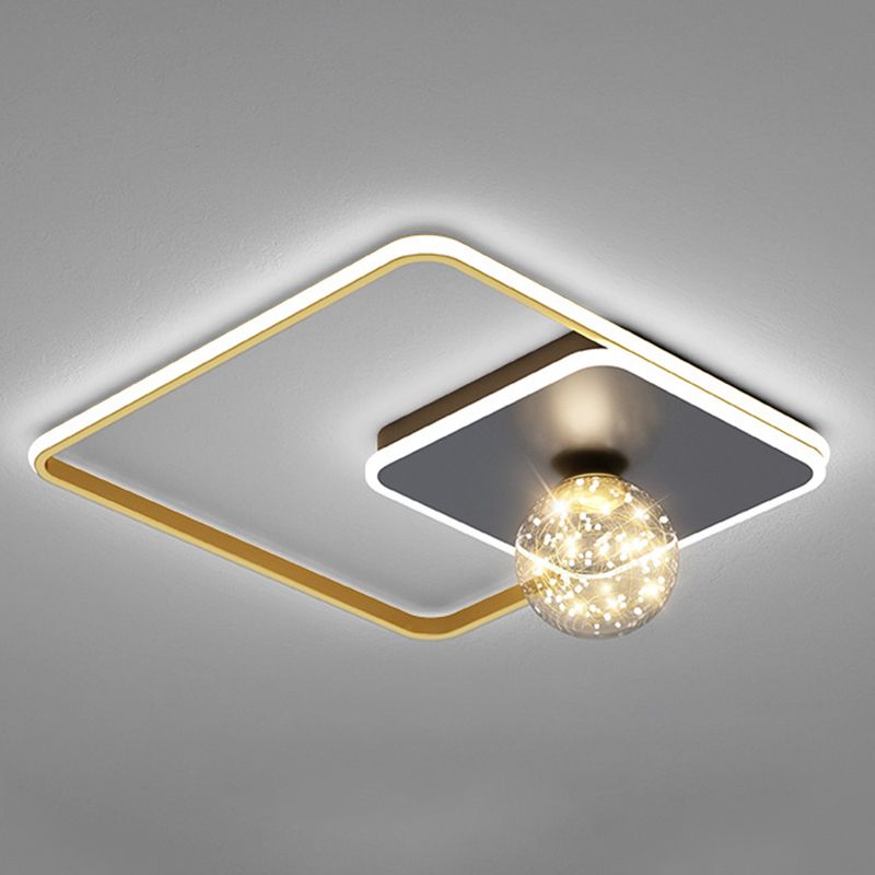 3-Lights Geometric Shade Flush Mount Modern Style Flush Mount Ceiling Lighting Fixture in Gold