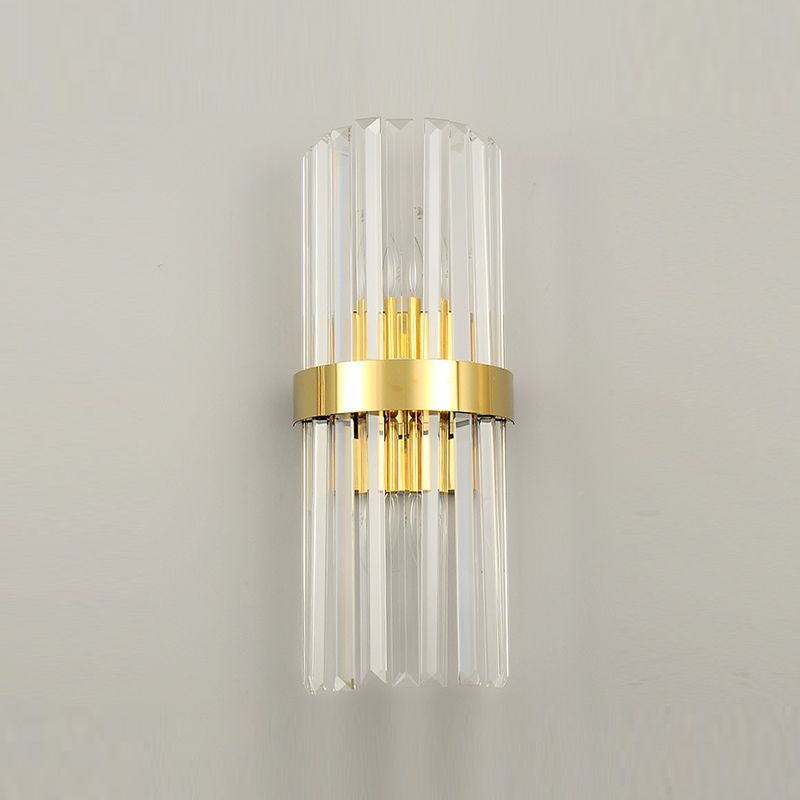 Crystal Half-Cylinder Shape Wall Sconce Modern Style 2 Lights Wall Light Fixture in Gold
