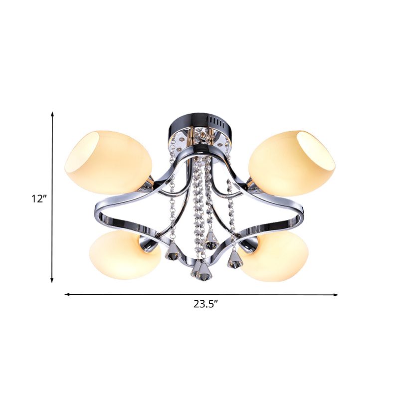 DOME BARRATO SEMI SEMI-FLUSH VIDRIO BLANCO VIDRIO 4 luces Lámpara de descarga de modernismo con marco de rombo en cromo
