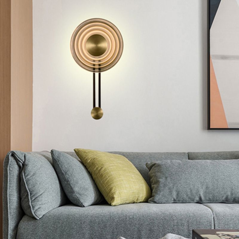 Single Modern Brass Wall Mounted Sconce LED Round Glass Wall Light for Foyer